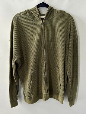 No Boundaries Medium Green Waffle Texture Men's Zip-Up Hoodie